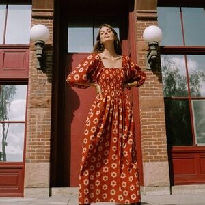 Christy Dawn Katrina Dress Red Daisy Cotton Block Print XS/S